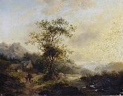 Andreas Schelfhout Travellers on a country lane oil painting